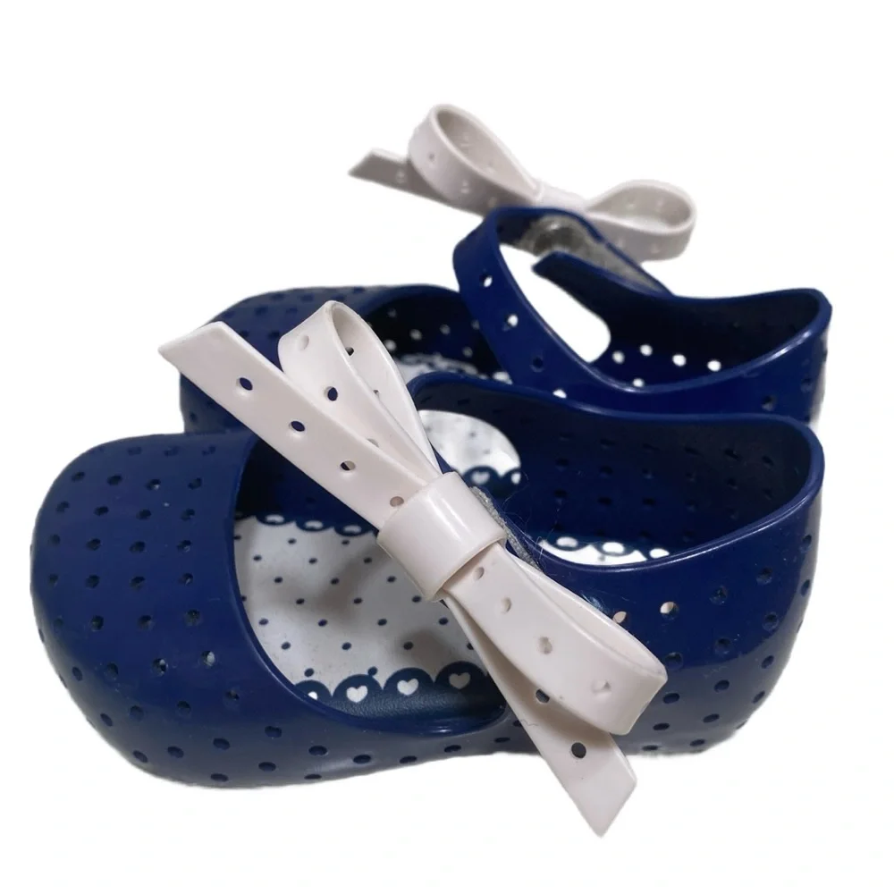 Mini Melissa Navy Mary Jane Sandals Toddler Little Girls Sz 5‎ White Snap On Bow